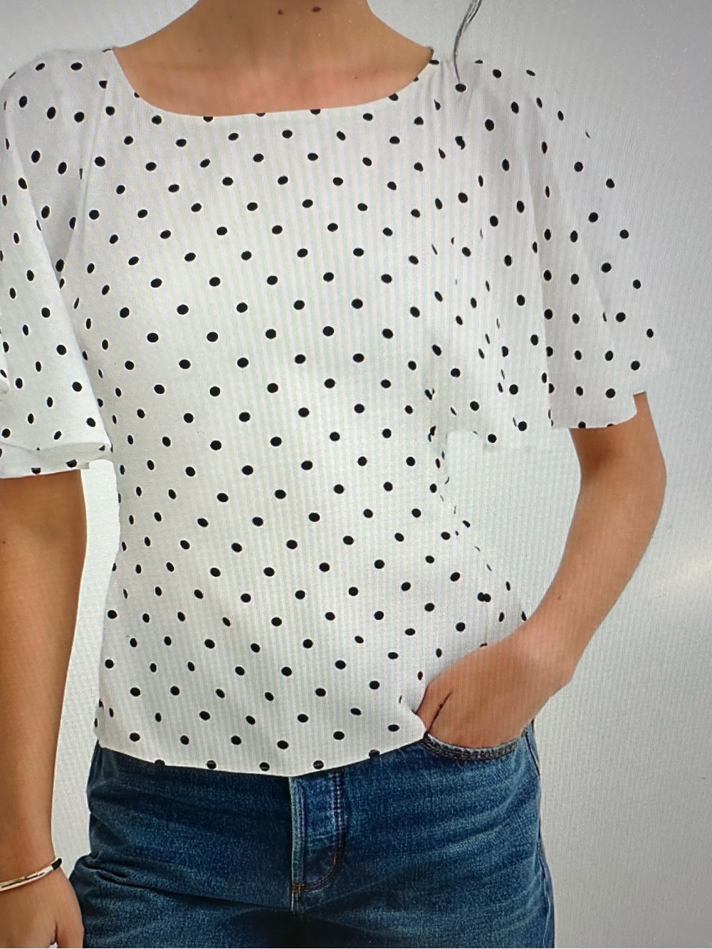 LOFT White Black Polka Dot Flutter Sleeve Tie Back Blouse NWOT Size 6